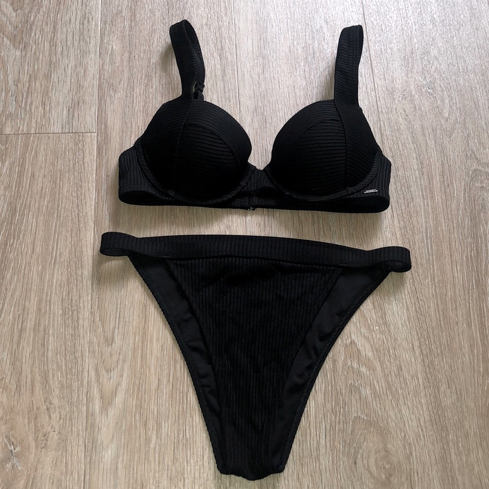 Victoria’s Secret PINK Black Bikini, Push Up top and High Waisted Bottom Size S